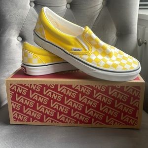 Gently Worn Classic Slip On Vans Checkerboard Cyber Yellow/White